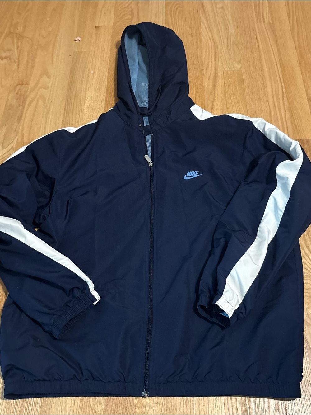 Vintage Nike Hooded Windbreaker Jacket XL Navy Blue Full Zip